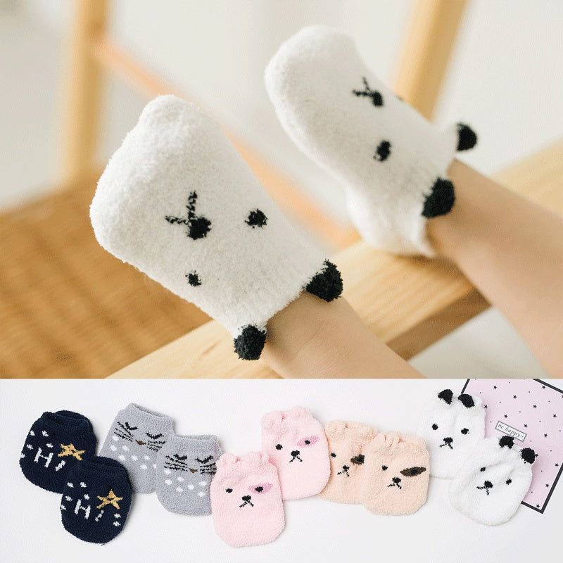 Autumn And Winter New Children Children's Socks Thick Coral Fleece Baby Floor Socks Non-slip Baby Socks Cartoon Children's Socks